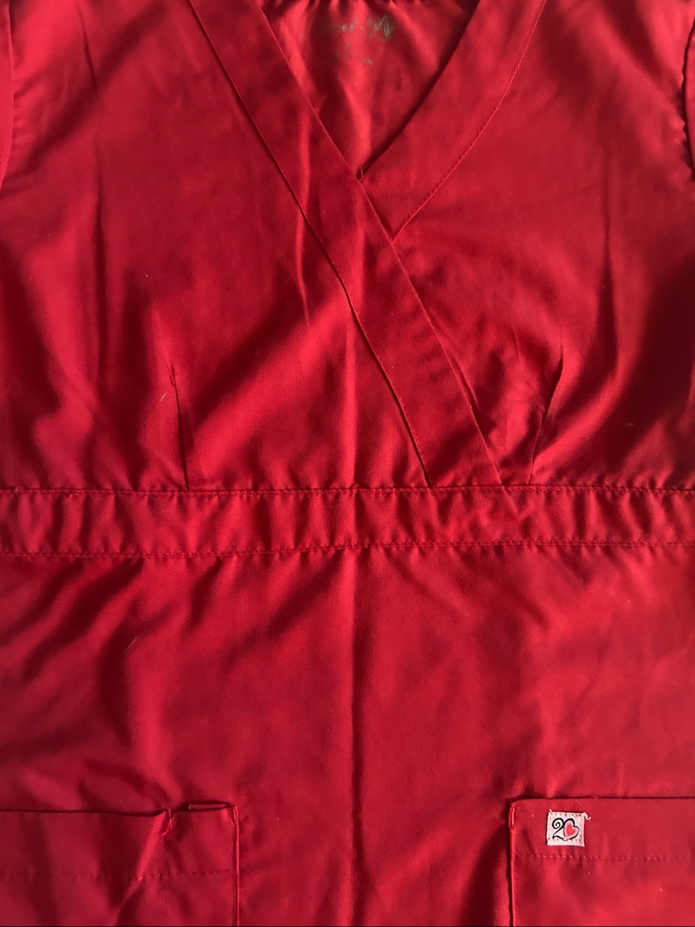 Women's V-Neck Scrub Top in Red - Classic Workwear - Picture 3 of 10
